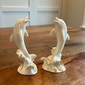 Vtg Lenox Porcelain Pair of Dolphin Figurines